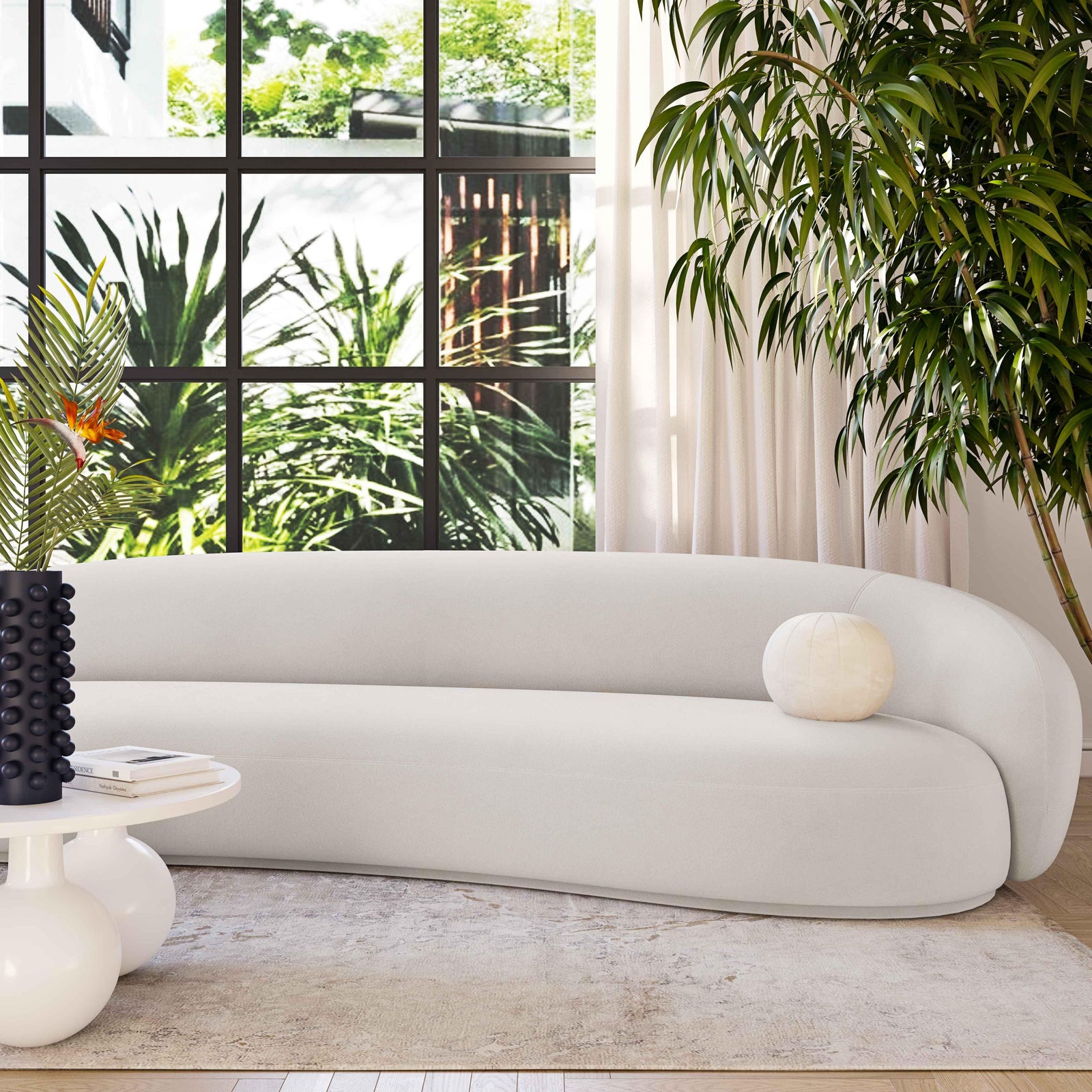 TOV Furniture Kendall Cream Velvet 120 Inch Sofa SOFAS + SECTIONALS