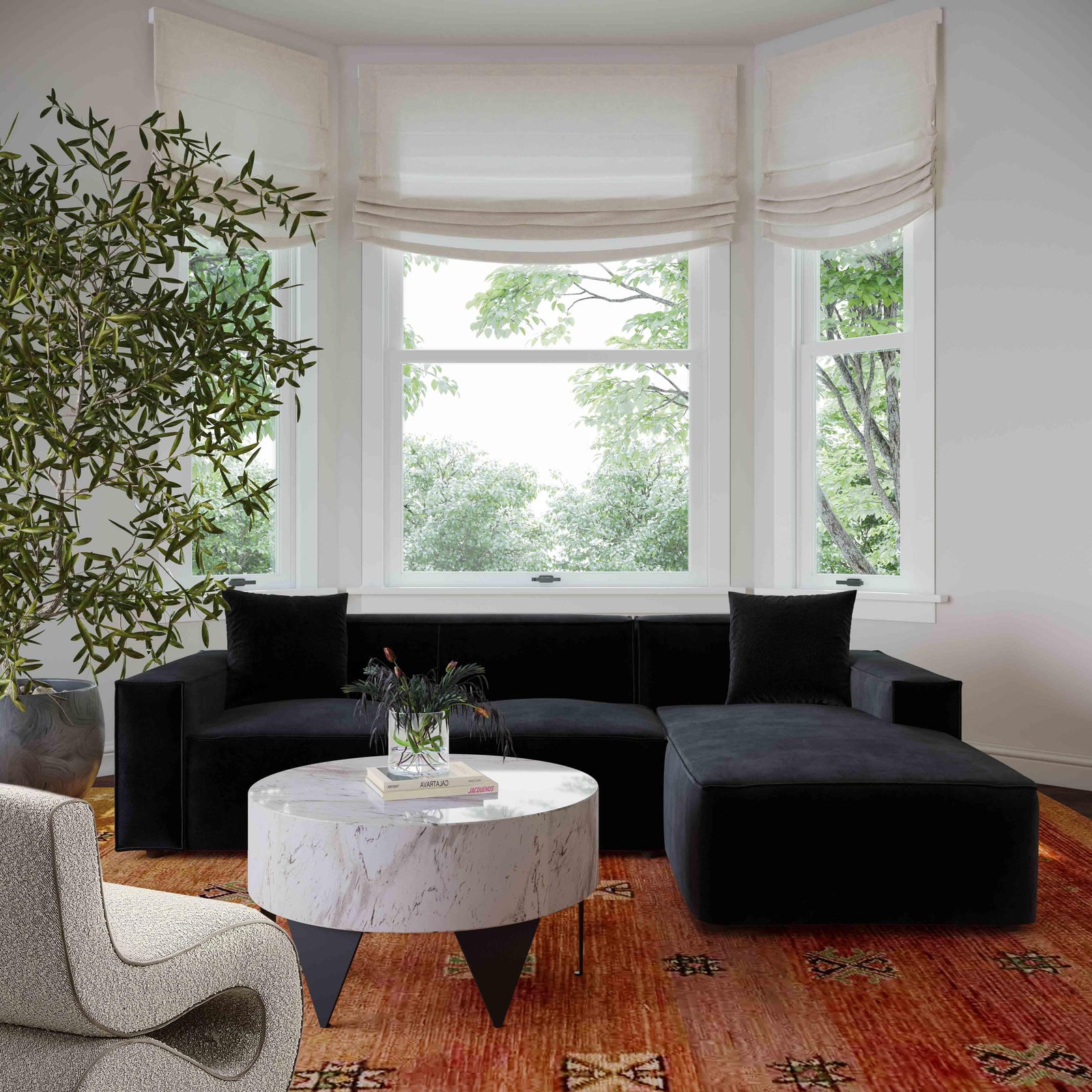TOV Furniture Olafur Black Velvet Sectional - RAF SOFAS + SECTIONALS