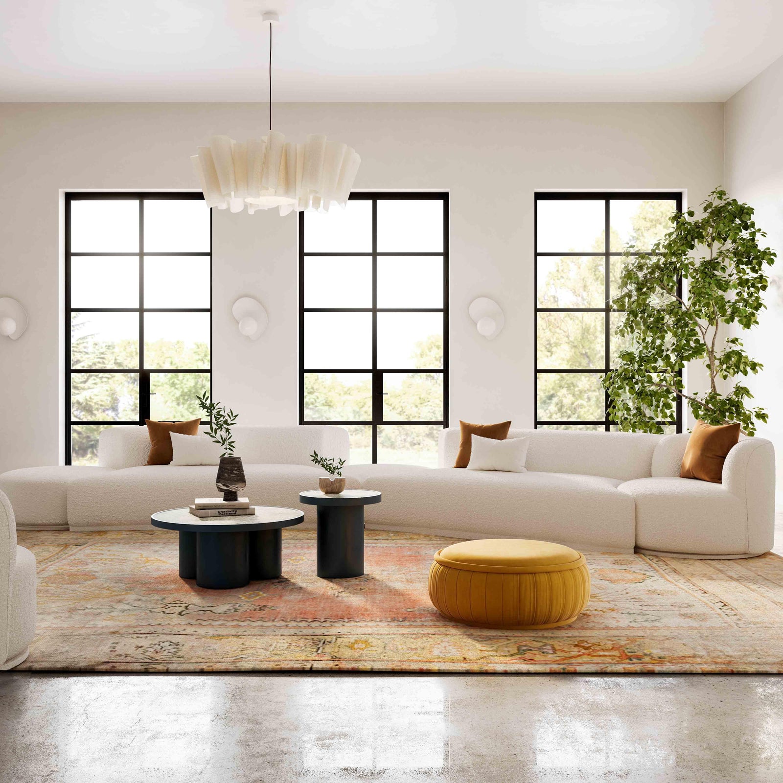 TOV Furniture Fickle Cream Boucle 5-Piece Modular Chaise Sectional SOFAS + SECTIONALS