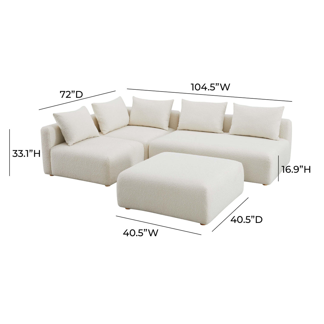 TOV Furniture Hangover Cream Boucle 4-Piece Modular Chaise Sectional SOFAS + SECTIONALS