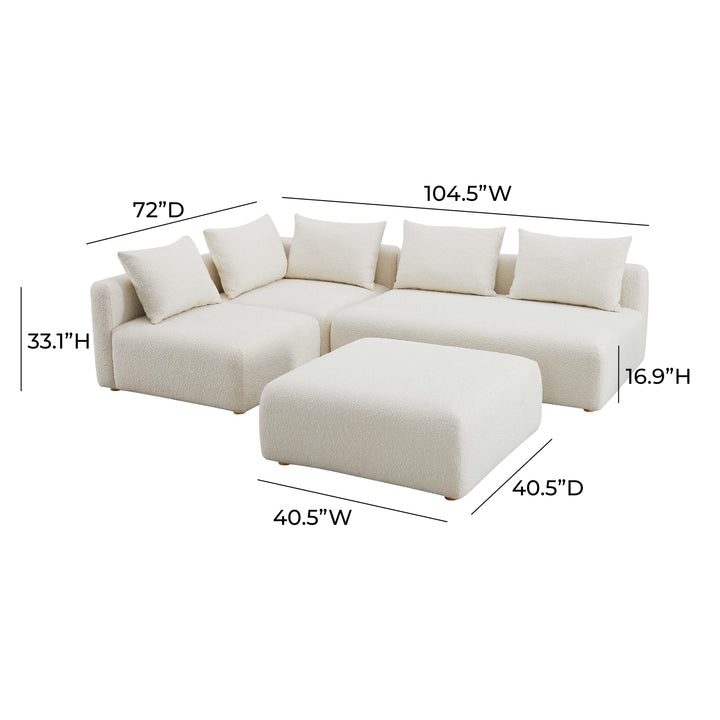 TOV Furniture Hangover Cream Boucle 4-Piece Modular Chaise Sectional SOFAS + SECTIONALS
