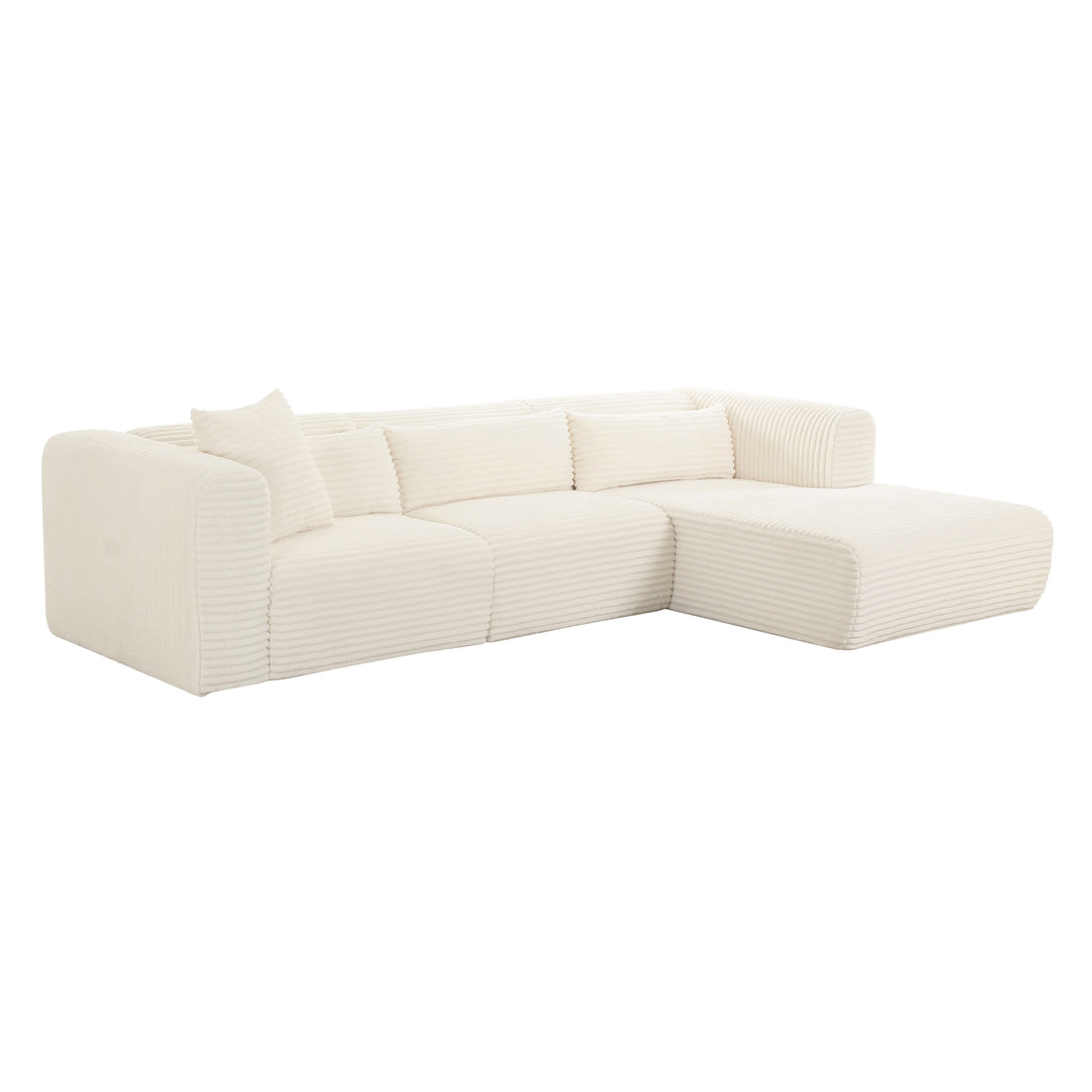American Home Furniture | TOV Furniture - Tarra Fluffy Oversized Cream Corduroy Modular RAF Sectional