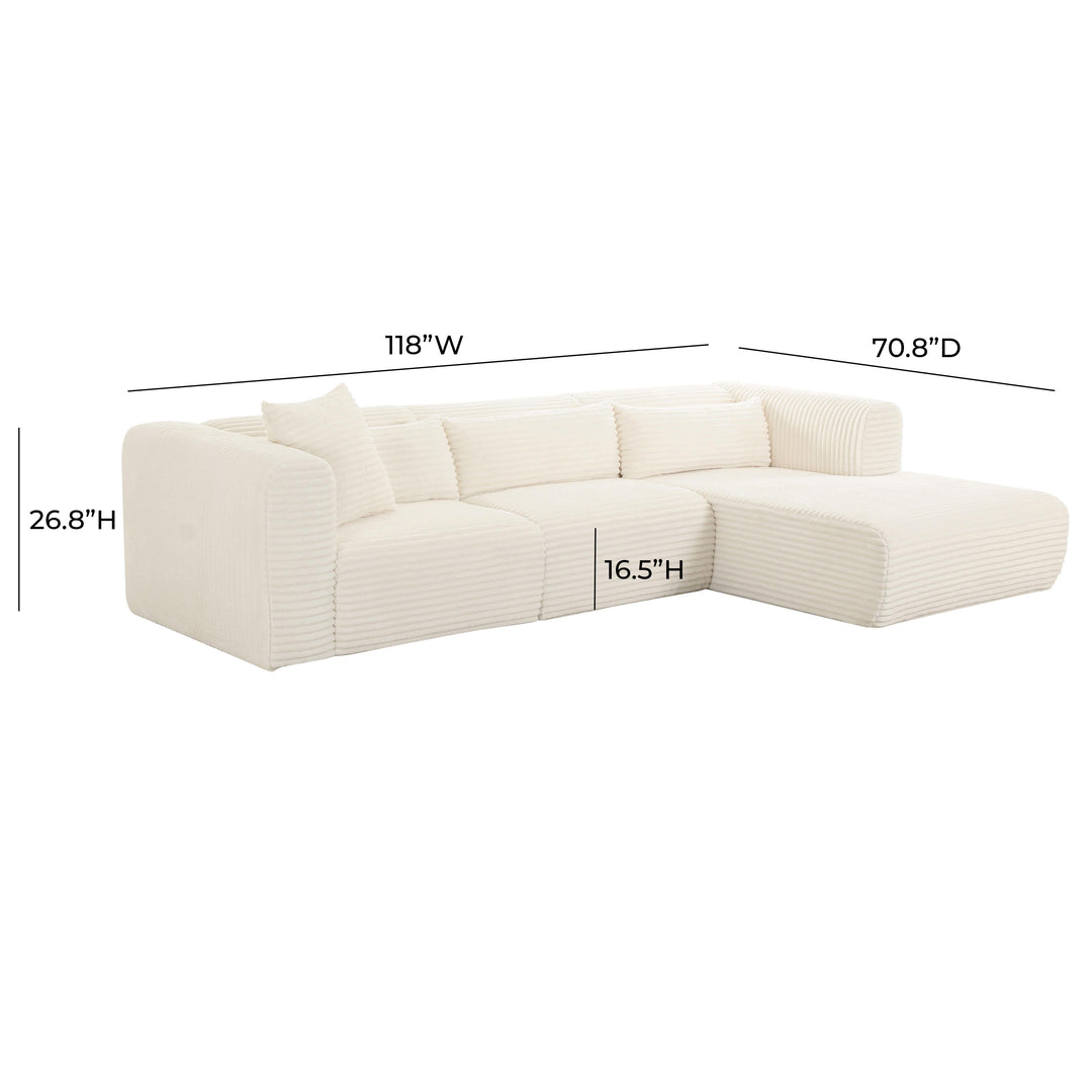 American Home Furniture | TOV Furniture - Tarra Fluffy Oversized Cream Corduroy Modular RAF Sectional