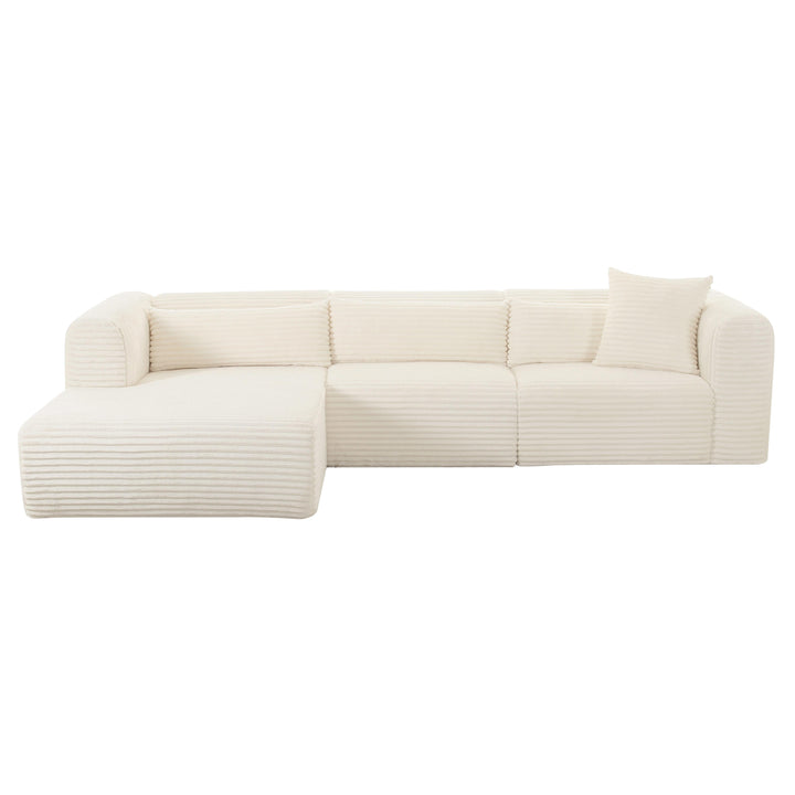 American Home Furniture | TOV Furniture - Tarra Fluffy Oversized Cream Corduroy Modular LAF Sectional
