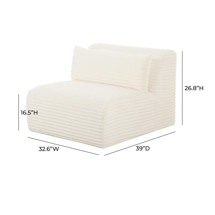 American Home Furniture | TOV Furniture - Tarra Fluffy Oversized Cream Corduroy Modular Armless Chair