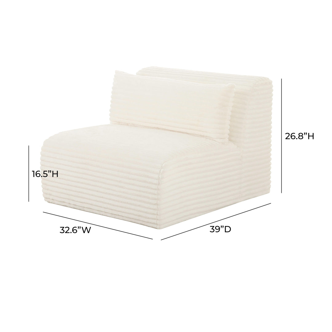 TOV Furniture Tarra Fluffy Oversized Cream Corduroy Modular Armless Chair SOFAS + SECTIONALS