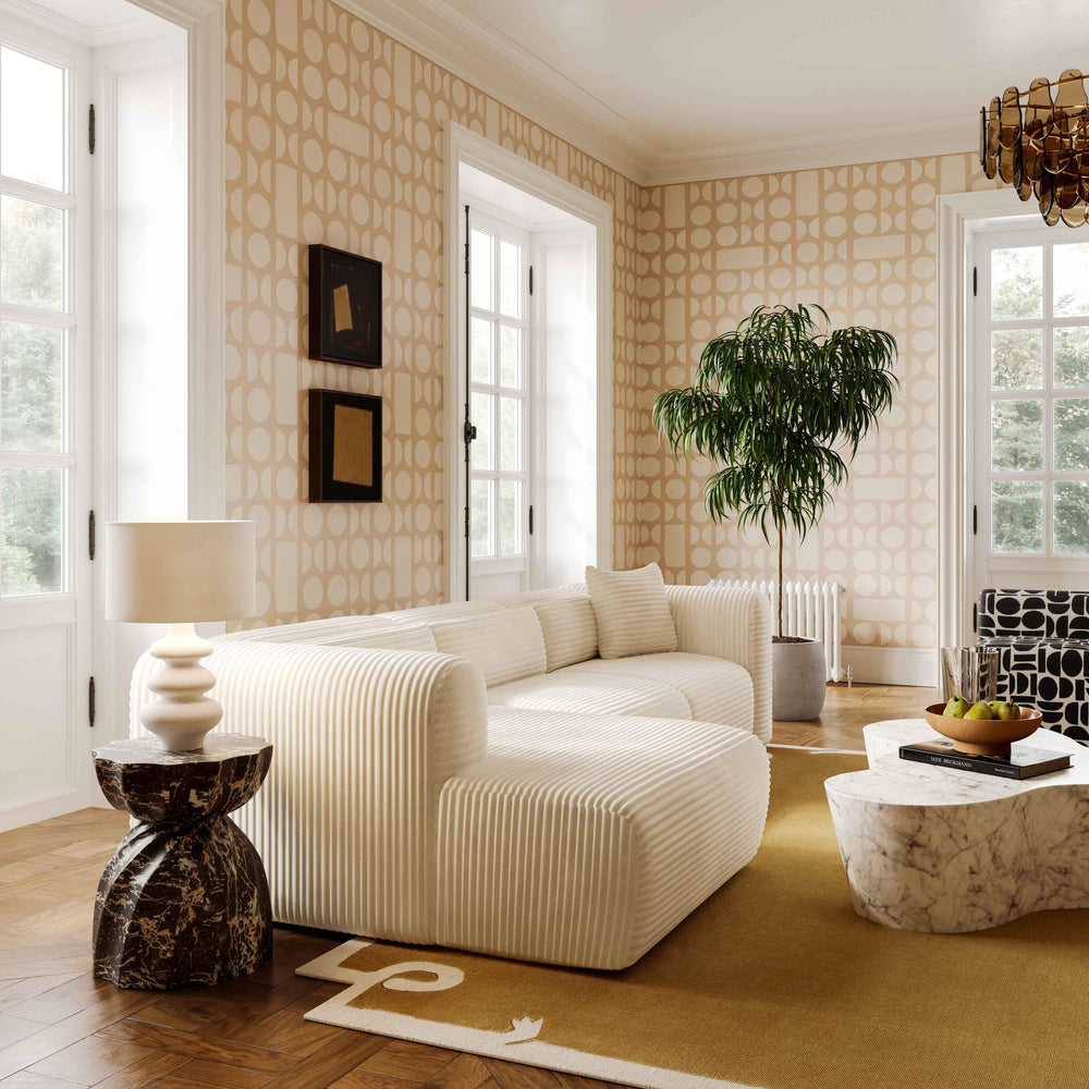 American Home Furniture | TOV Furniture - Tarra Fluffy Oversized Cream Corduroy Modular RAF Corner Chair