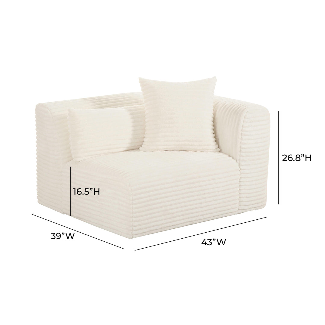 American Home Furniture | TOV Furniture - Tarra Fluffy Oversized Cream Corduroy Modular RAF Corner Chair