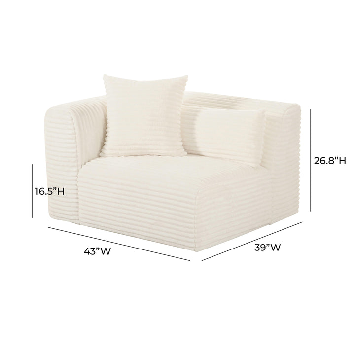 American Home Furniture | TOV Furniture - Tarra Fluffy Oversized Cream Corduroy Modular LAF Corner Chair