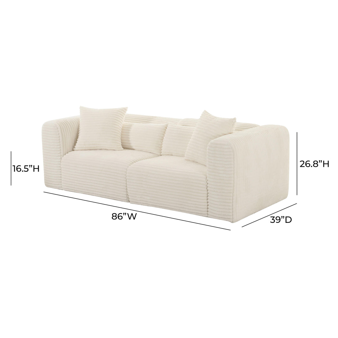 TOV Furniture Tarra Fluffy Oversized Cream Corduroy Modular Loveseat LOVESEATS + CHAISES