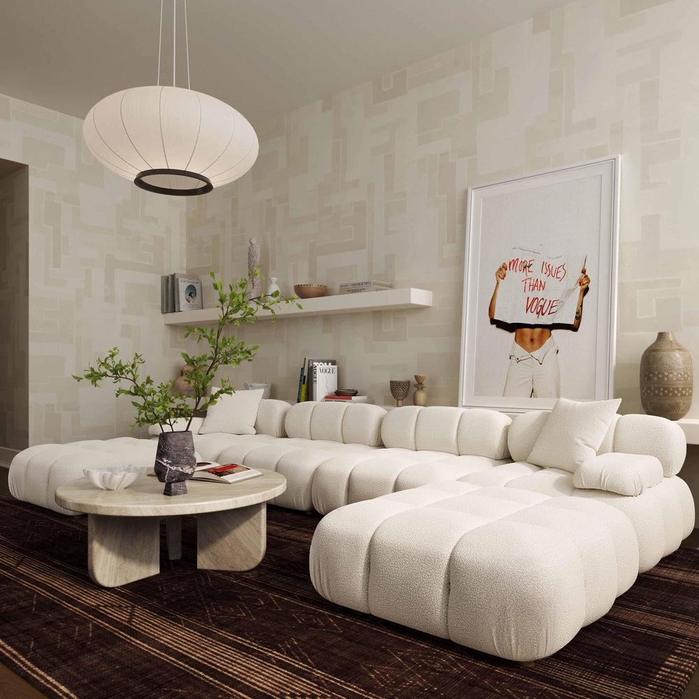 American Home Furniture | TOV Furniture - Calliope Cream Vegan Shearling 6-piece Modular U-Sectional