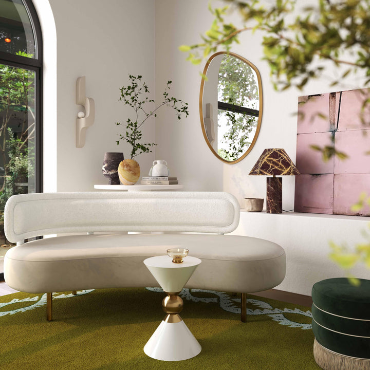 TOV Furniture Tischa Cream Boucle & Grey Velvet Sofa SOFAS + SECTIONALS