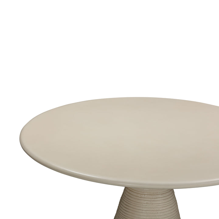 TOV Furniture Fern Beige Textured Faux Plaster Concrete Indoor / Outdoor Round Dining Table OUTDOOR DINING TABLES