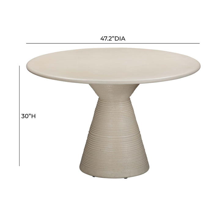 TOV Furniture Fern Beige Textured Faux Plaster Concrete Indoor / Outdoor Round Dining Table OUTDOOR DINING TABLES