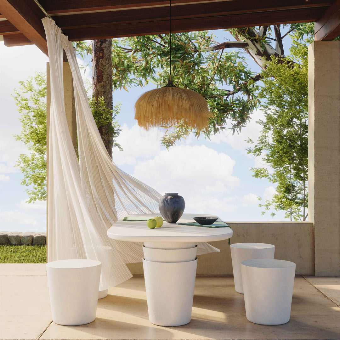 TOV Furniture Margot Light Grey Faux Plaster Indoor / Outdoor Concrete Dining Table OUTDOOR DINING TABLES