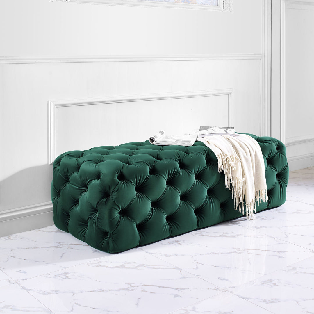 TOV Furniture Kaylee Green Velvet Ottoman OTTOMANS, POUFS, + STOOLS