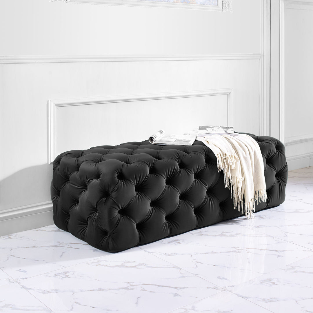 TOV Furniture Kaylee Black Velvet Ottoman OTTOMANS, POUFS, + STOOLS