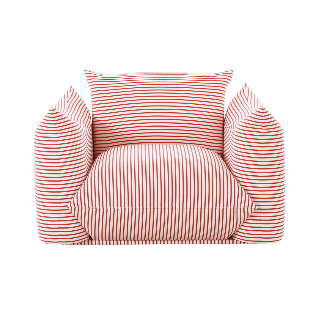 TOV Furniture Saint Tropez Pearl and Red Striped Stuffed Outdoor Armchair OUTDOOR CHAISE LOUNGES