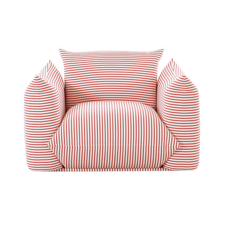 TOV Furniture Saint Tropez Pearl and Red Striped Stuffed Outdoor Armchair OUTDOOR CHAISE LOUNGES