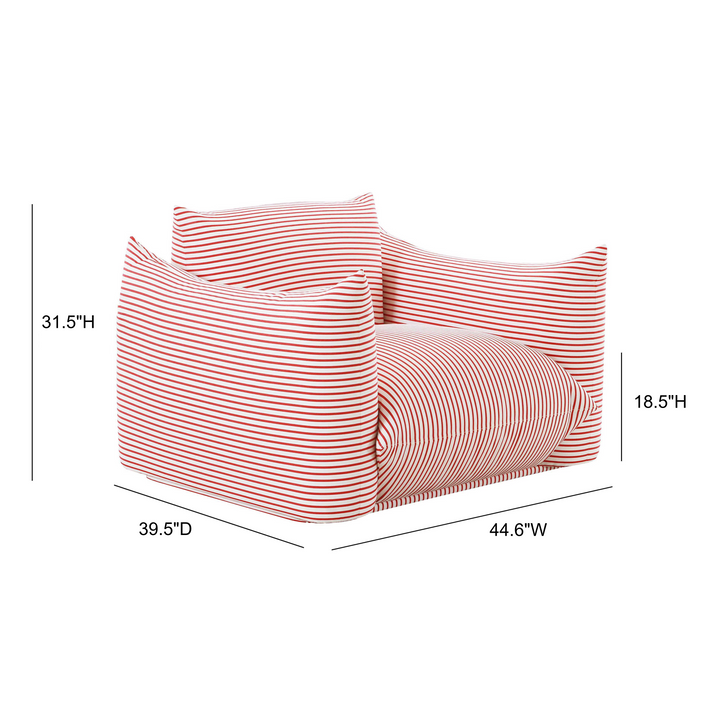 TOV Furniture Saint Tropez Pearl and Red Striped Stuffed Outdoor Armchair OUTDOOR CHAISE LOUNGES