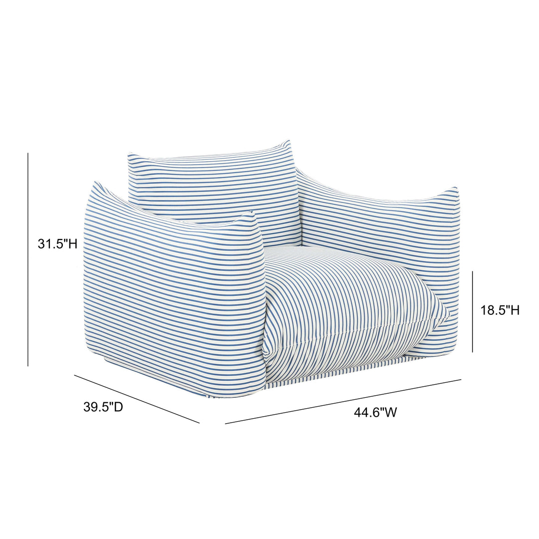 TOV Furniture Saint Tropez Pearl and Blue Striped Stuffed Outdoor Armchair OUTDOOR CHAISE LOUNGES