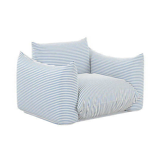 TOV Furniture Saint Tropez Pearl and Blue Striped Stuffed Outdoor Armchair OUTDOOR CHAISE LOUNGES