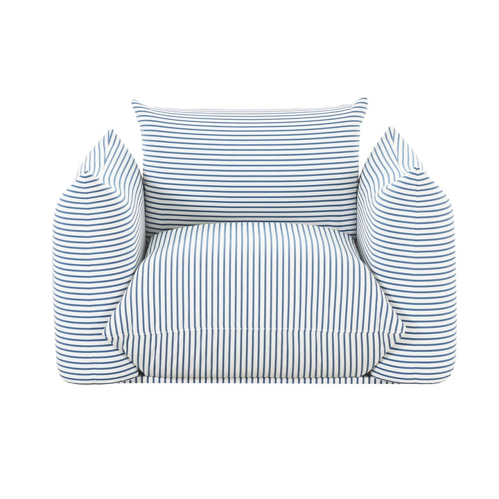 American Home Furniture | TOV Furniture - Saint Tropez Pearl and Blue Striped Stuffed Outdoor Armchair