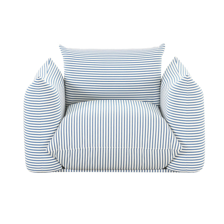 TOV Furniture Saint Tropez Pearl and Blue Striped Stuffed Outdoor Armchair OUTDOOR CHAISE LOUNGES