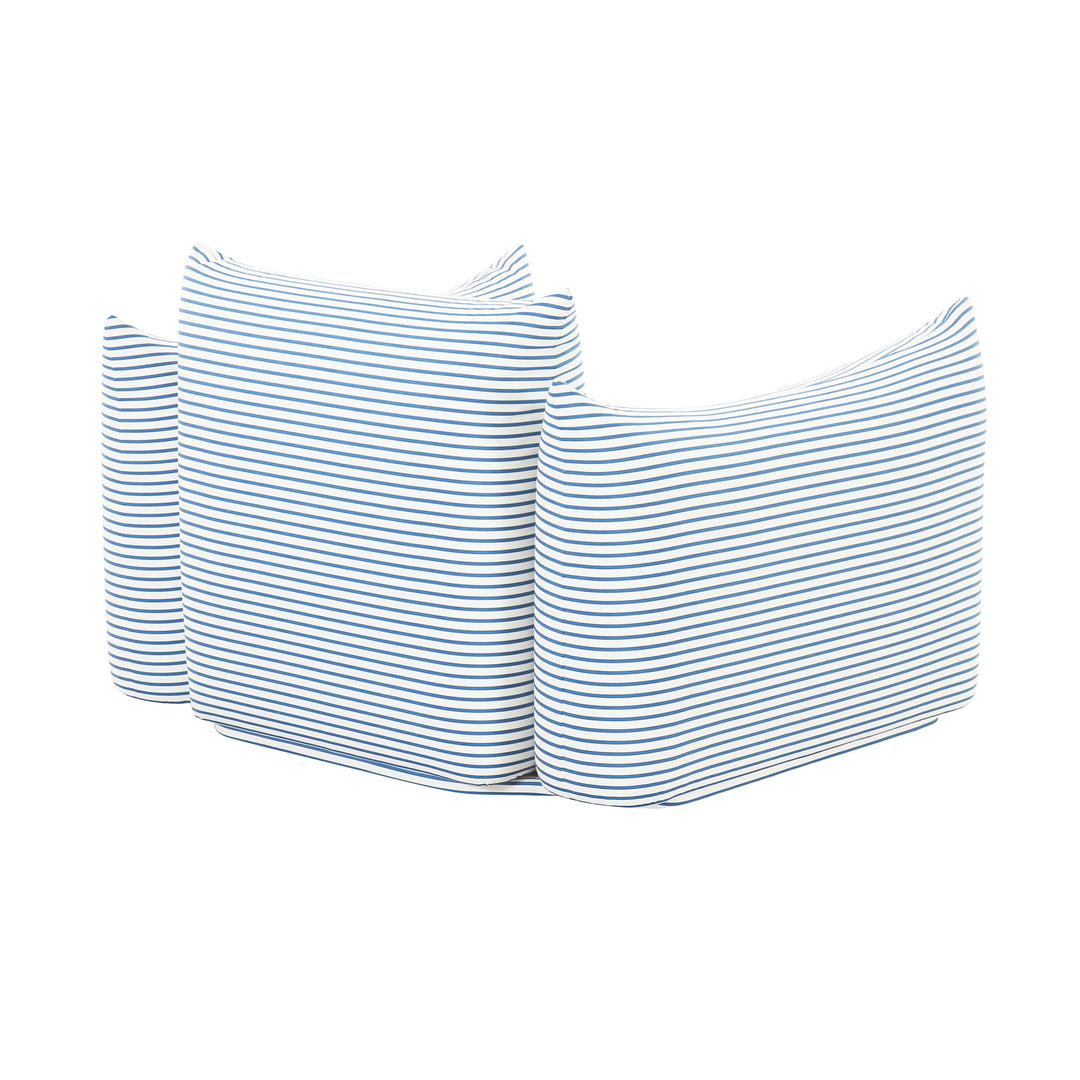 TOV Furniture Saint Tropez Pearl and Blue Striped Stuffed Outdoor Armchair OUTDOOR CHAISE LOUNGES