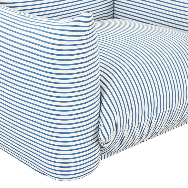 TOV Furniture Saint Tropez Pearl and Blue Striped Stuffed Outdoor Armchair OUTDOOR CHAISE LOUNGES