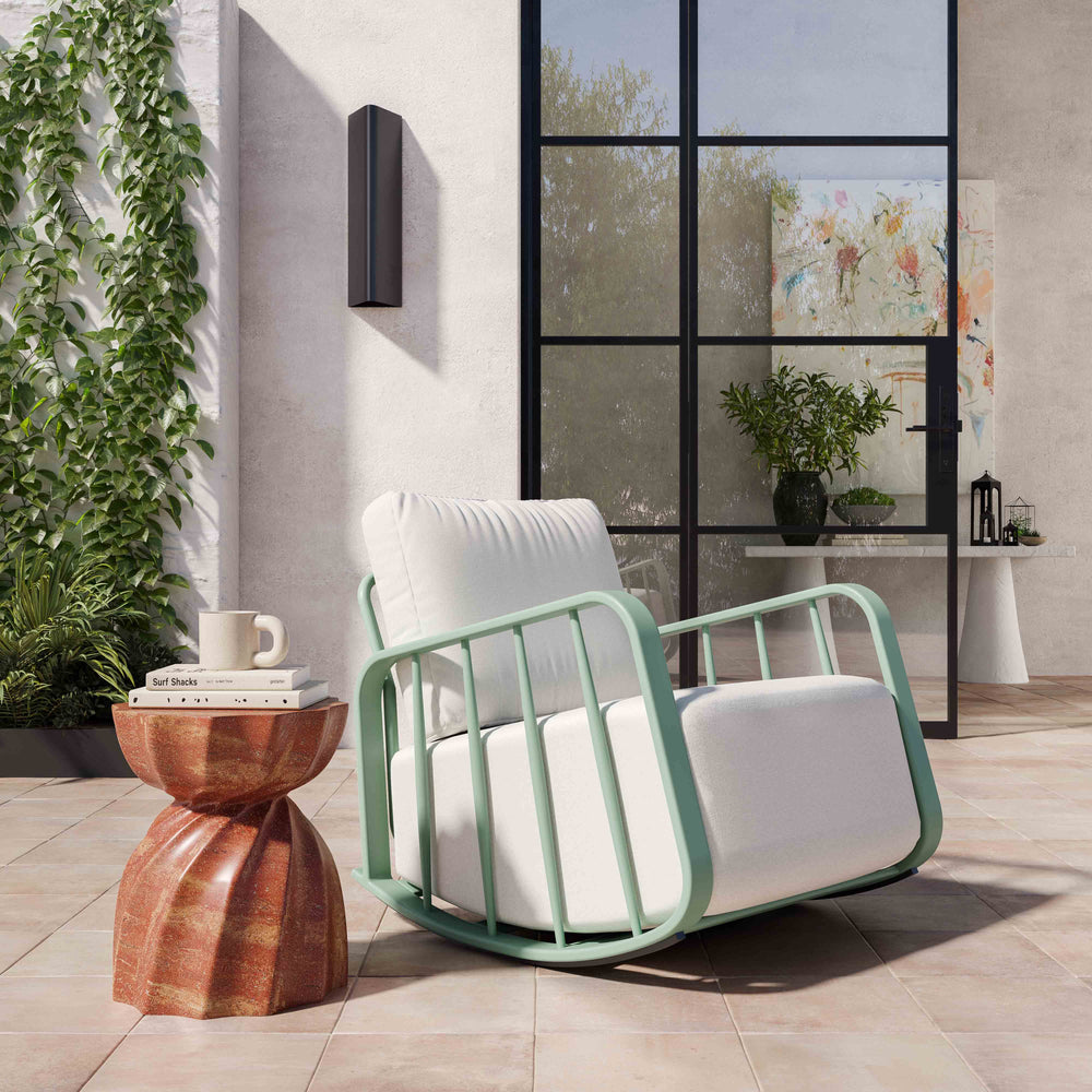 American Home Furniture | TOV Furniture - Violette Mint Green and Cream Outdoor Rocking Chair