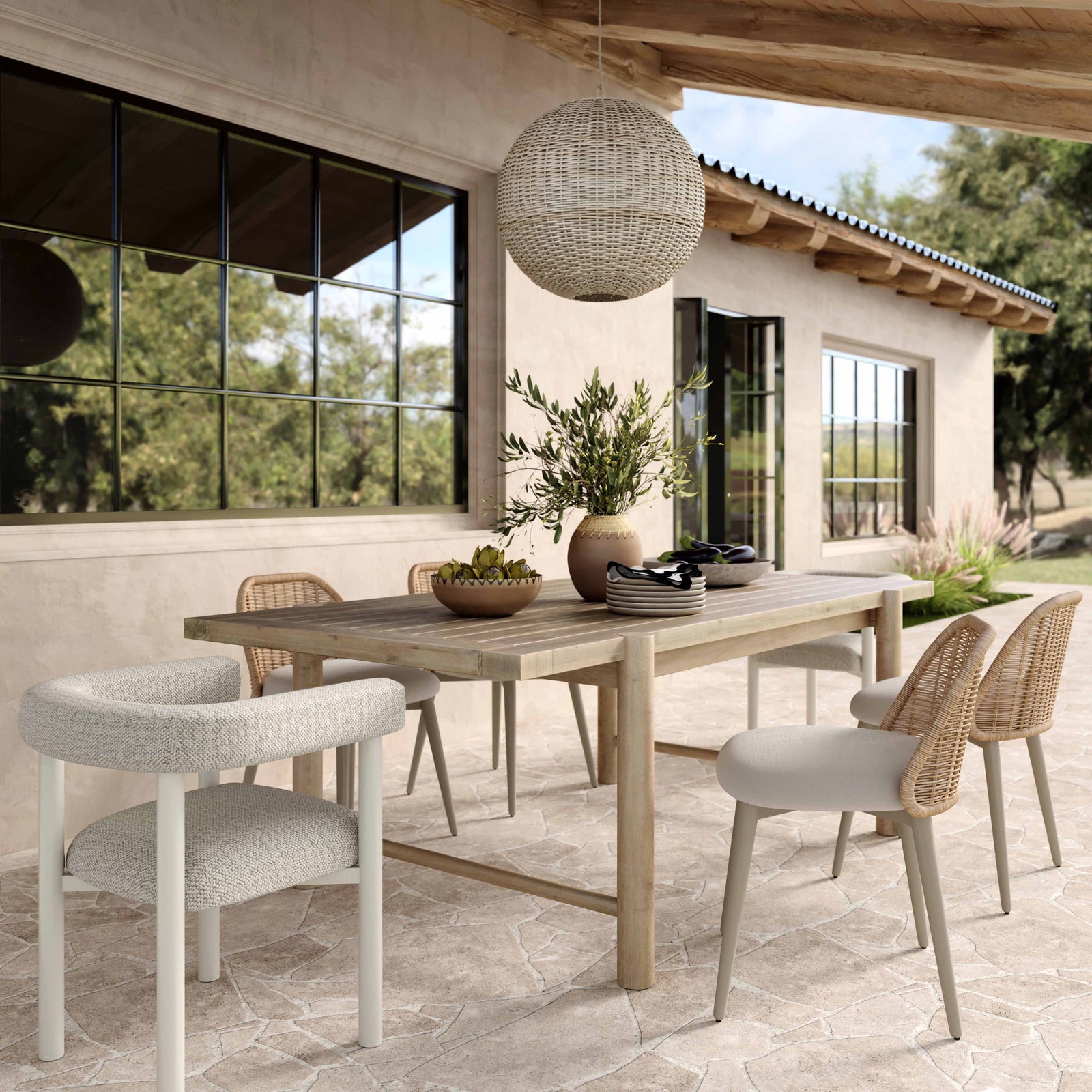 TOV Furniture Jackie Cream Outdoor Textured Dining Chair - Set of 2 OUTDOOR DINING CHAIRS
