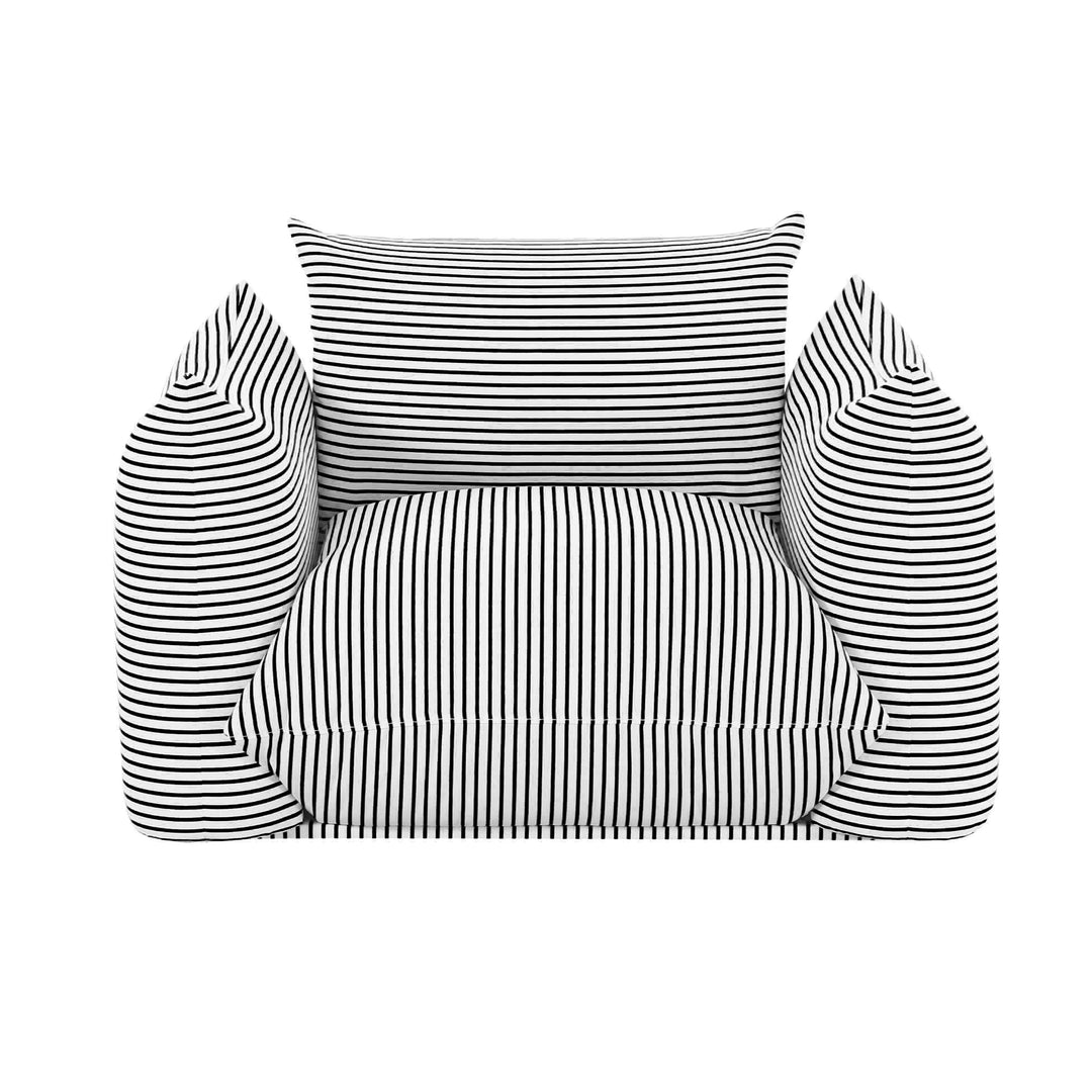 TOV Furniture Saint Tropez Pearl and Black Striped Stuffed Outdoor Armchair OUTDOOR CHAISE LOUNGES