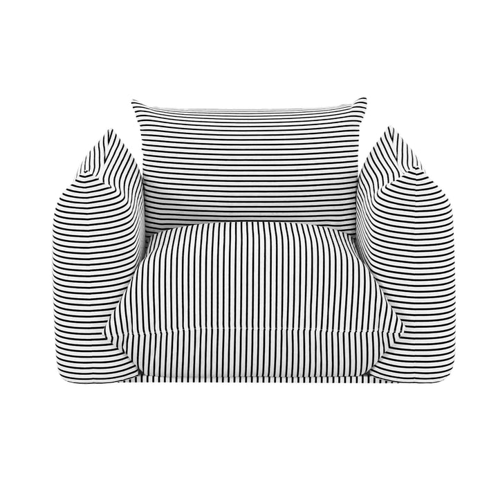 TOV Furniture Saint Tropez Pearl and Black Striped Stuffed Outdoor Armchair OUTDOOR CHAISE LOUNGES