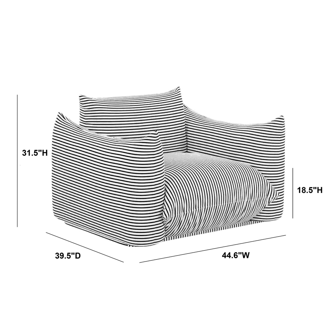 TOV Furniture Saint Tropez Pearl and Black Striped Stuffed Outdoor Armchair OUTDOOR CHAISE LOUNGES
