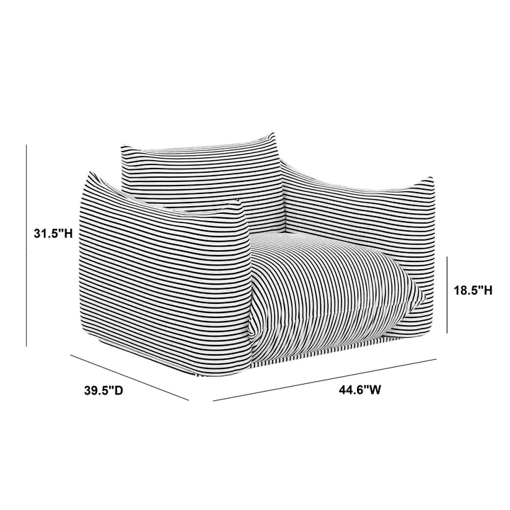 TOV Furniture Saint Tropez Pearl and Black Striped Stuffed Outdoor Armchair OUTDOOR CHAISE LOUNGES
