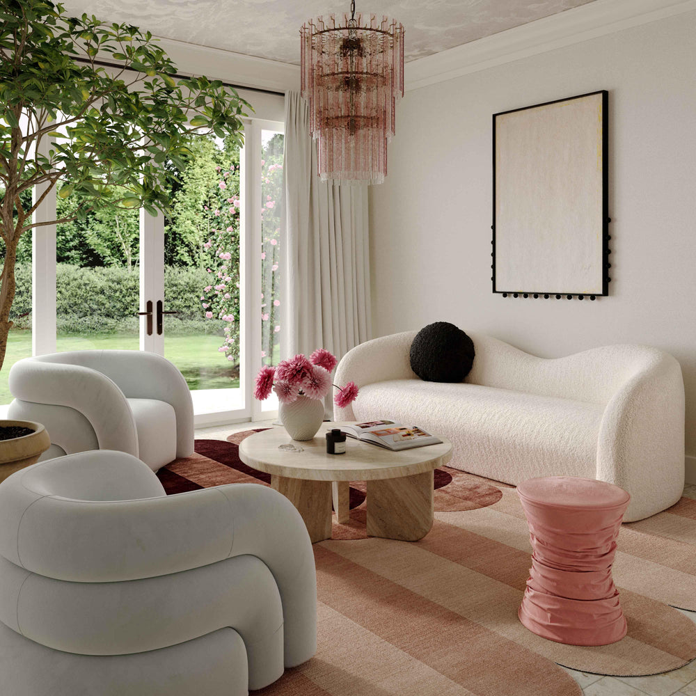 American Home Furniture | TOV Furniture - Bounce Rose Pink Ruched Velvet Adjustable Ottoman