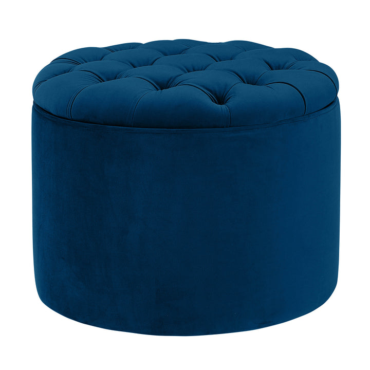 American Home Furniture | TOV Furniture - Queen Navy Velvet Storage Ottoman