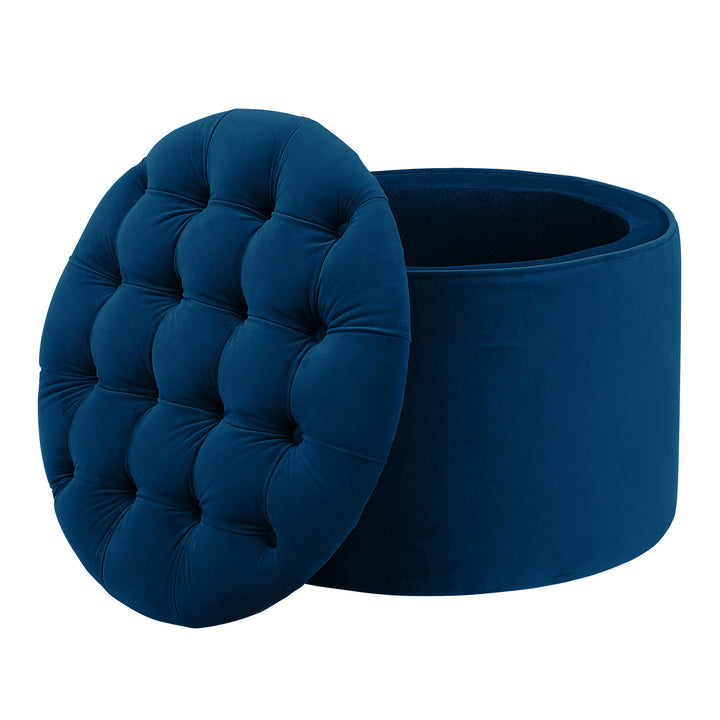 American Home Furniture | TOV Furniture - Queen Navy Velvet Storage Ottoman