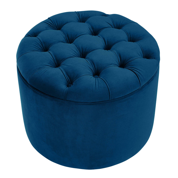 American Home Furniture | TOV Furniture - Queen Navy Velvet Storage Ottoman