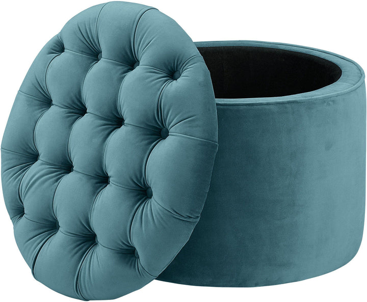 American Home Furniture | TOV Furniture - Queen Sea Blue Velvet Storage Ottoman