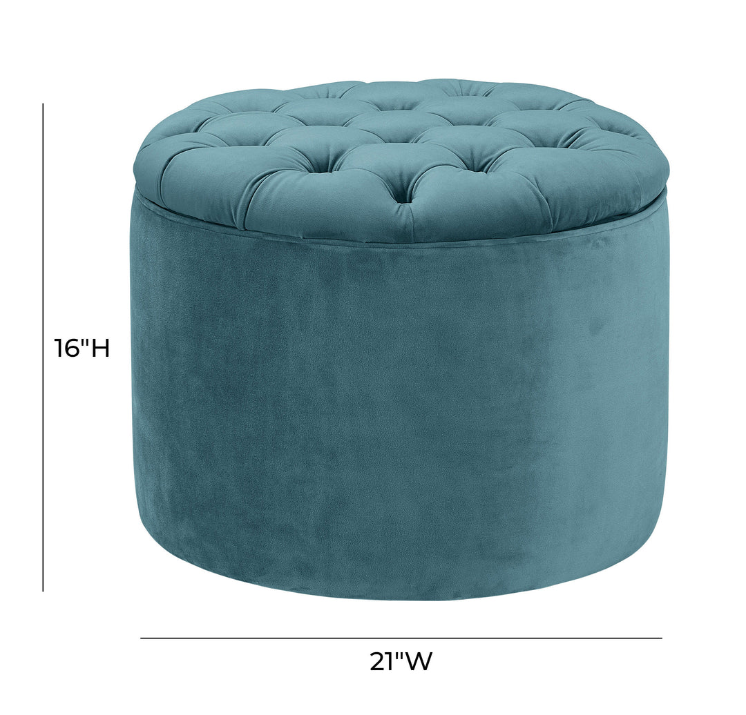 American Home Furniture | TOV Furniture - Queen Sea Blue Velvet Storage Ottoman