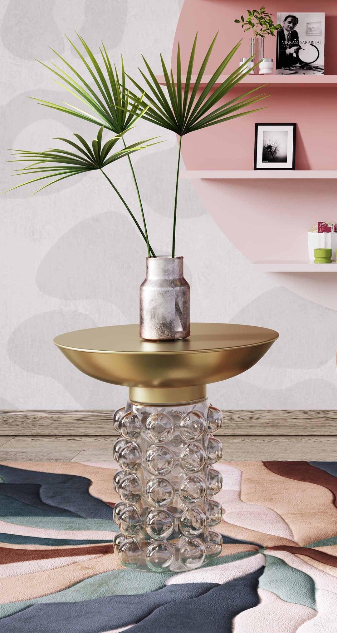 American Home Furniture | TOV Furniture - Bubble Glass/Brass Side Table