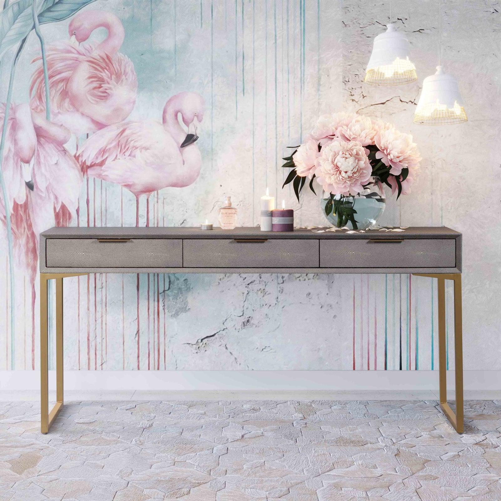 TOV Furniture Pesce Shagreen Console Table CONSOLE TABLES