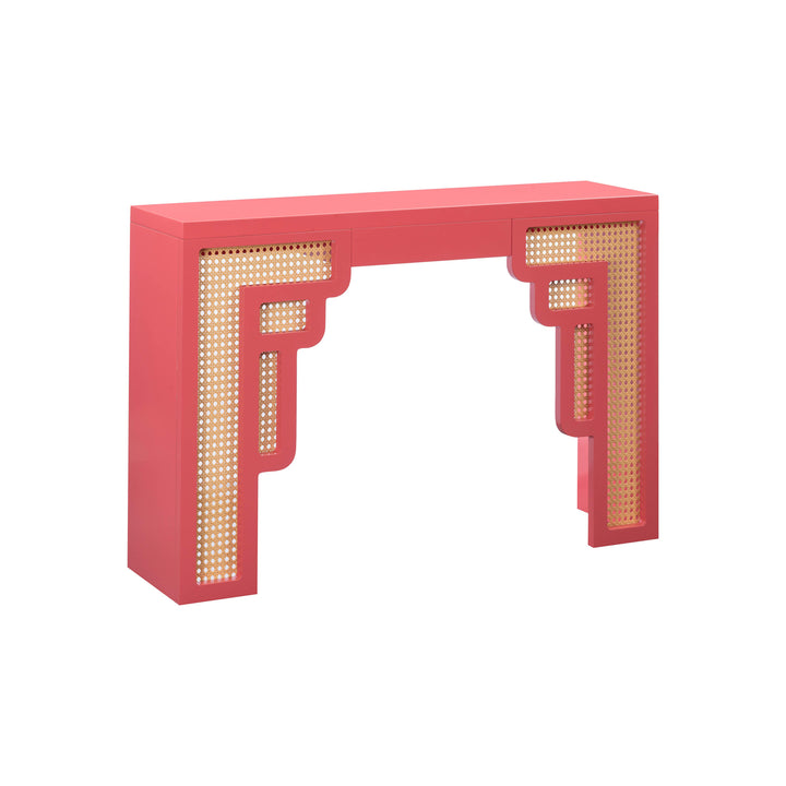 American Home Furniture | TOV Furniture - Suzie Coral Pink & Rattan Console Table