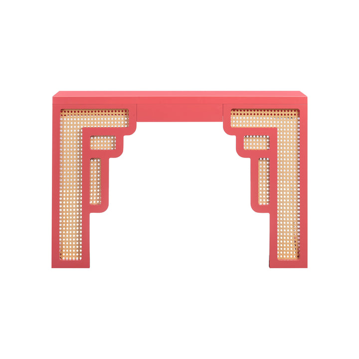 American Home Furniture | TOV Furniture - Suzie Coral Pink & Rattan Console Table