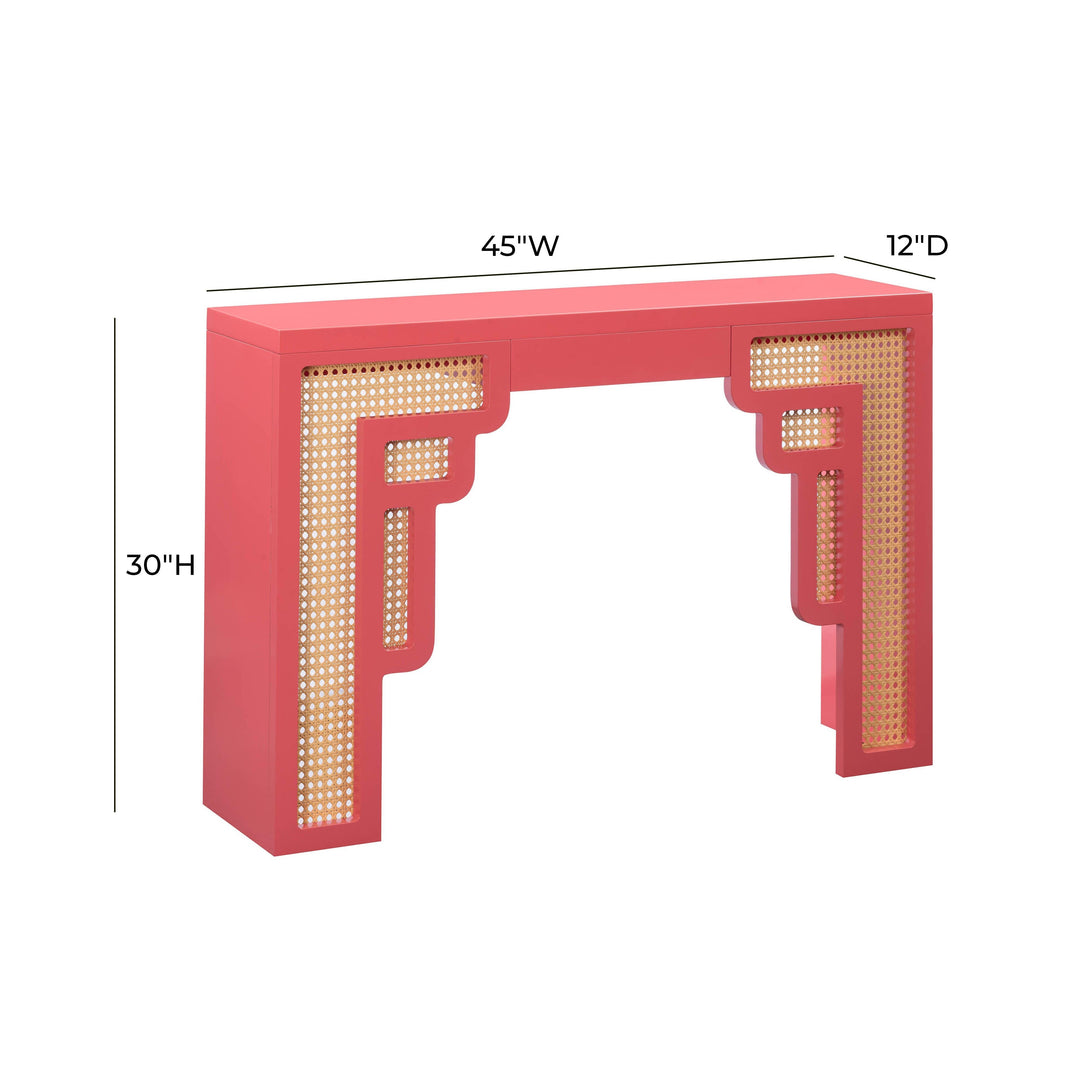 TOV Furniture Suzie Coral Pink & Rattan Console Table CONSOLE TABLES