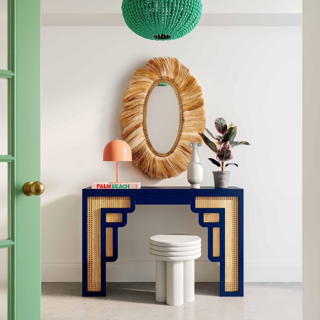 American Home Furniture | TOV Furniture - Suzie Navy & Rattan Console Table