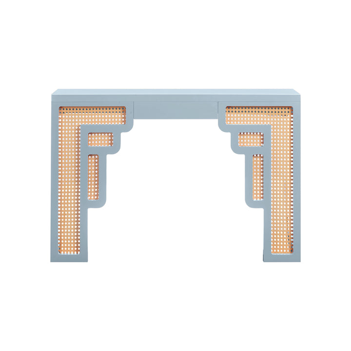 American Home Furniture | TOV Furniture - Suzie Pastel Blue & Rattan Console Table