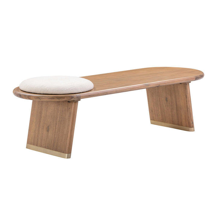 American Home Furniture | TOV Furniture - Samantha Cognac Acacia Bench with Boucle Seat